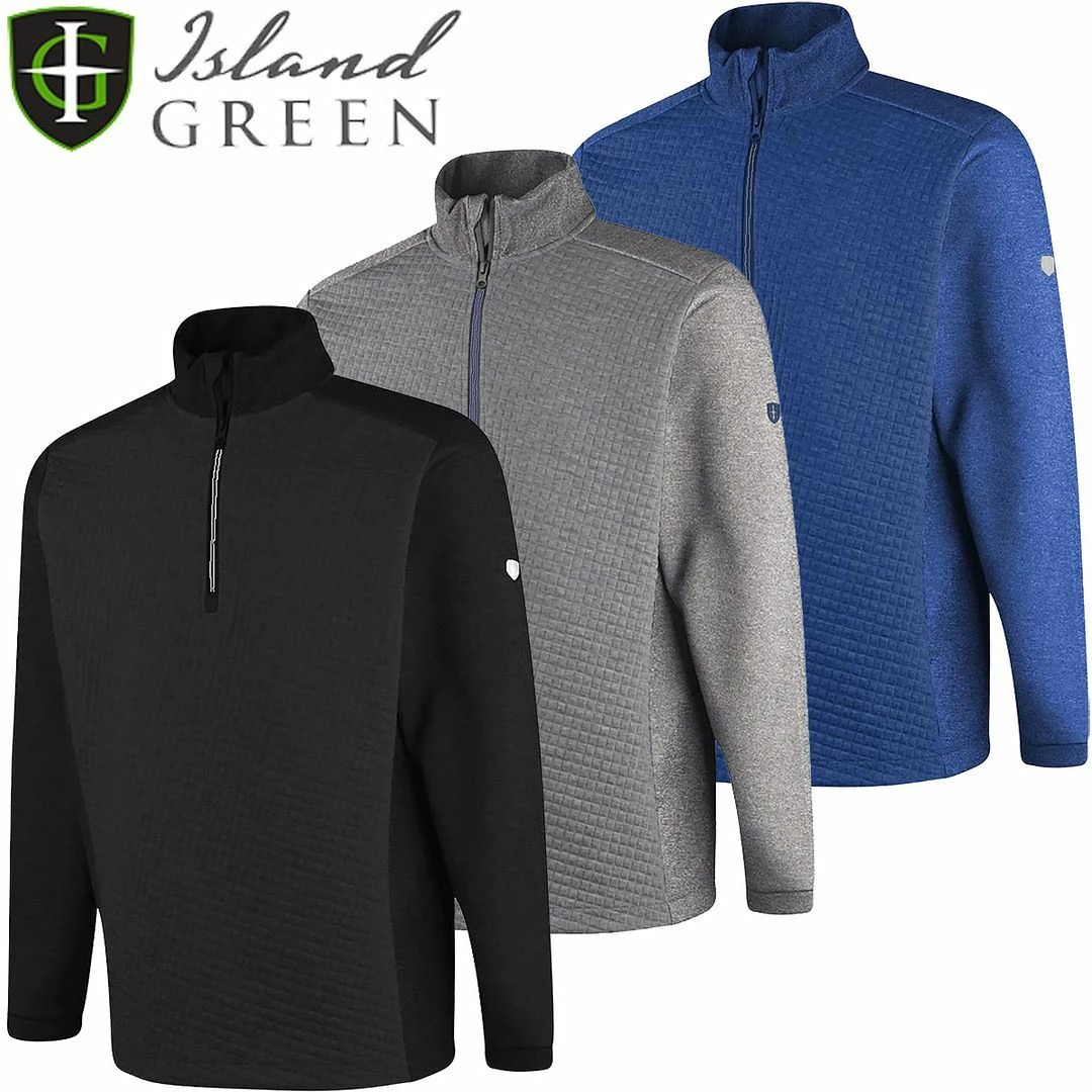 Island Green Mens Top Layer 1/2 Zip Jacquard Knit Thermal Golf Sweater Pullover 3 Island Green Mens Top Layer 1/2 Zip Jacquard Knit Thermal Golf Sweater Pullover