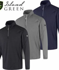 Island Green Mens Geometric Print Moisture Wicking Top Layer 1/4 Zip Stretch Golf Sweater