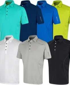 Island Green Logo Sleeve Contrast Button Placket CoolPass Performance Mens Golf Polo Shirt