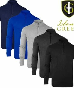 Island Green Mens 1/4 Zip Neck Knitted Jumper Golf Sweater