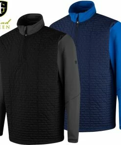 Island Green Mens Top Layer 1/4 Zip With Ribbed Yoke Windproof Golf Sweater Pullover