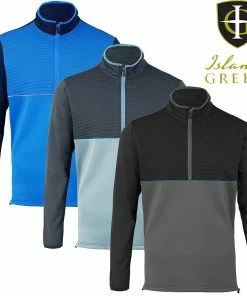 Island Green Mens 1/4 Zip Neck Top Layer Ribbed Yoke Wicking Stretch Golf Sweater