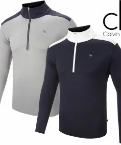 Calvin Klein Mens Force 2 Mid Layer 1/2 Zip Insulation Thermal Stretch Golf Sweater