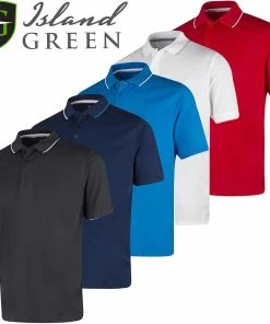 Island Green Mens Essentials Plain Performance Moisture Wicking Golf Polo Shirt
