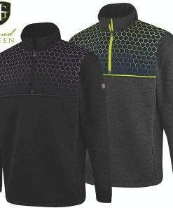 Island Green Mens Top Layer 1/4 Zip Printed Yoke Stretch Thermal Golf Sweater Pullover