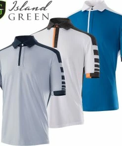 Island Green Mens Panelled Coolpass Breathable Moisture Wicking Golf Polo Shirt
