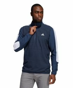 ADIDAS Golf Mens 1/4 Zip Primegreen Printed Wind Resistant Sweater Golf Pullover