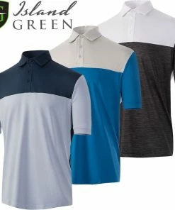 Island Green Mens Colour Block Coolpass Moisture Wicking Golf Polo Shirt